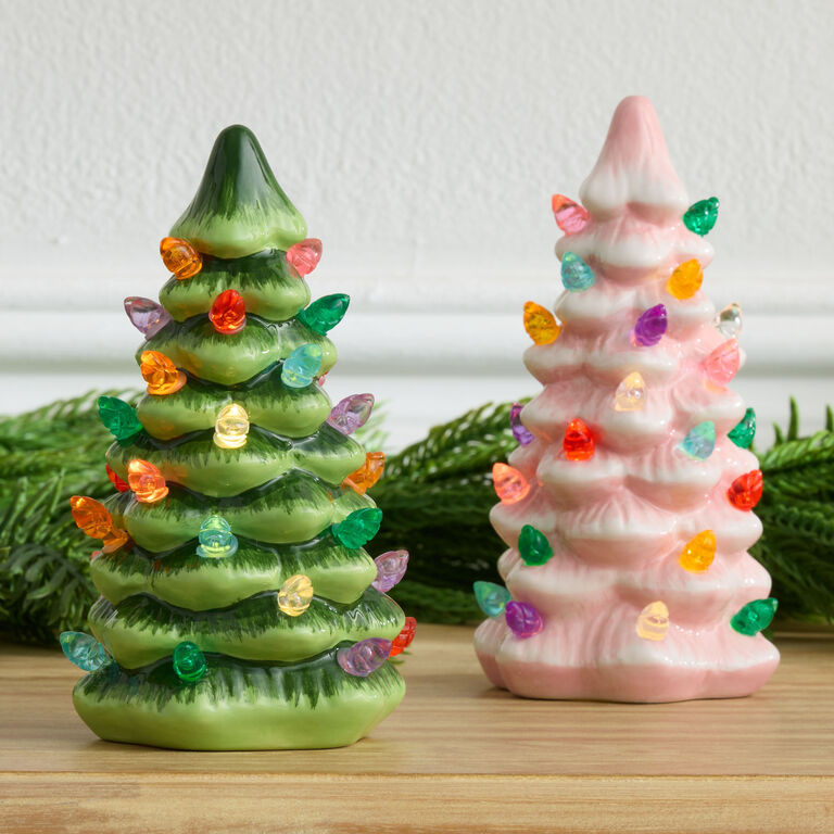Mini Retro Ceramic Tree LED Light Up Decor Set of 2 | World Market