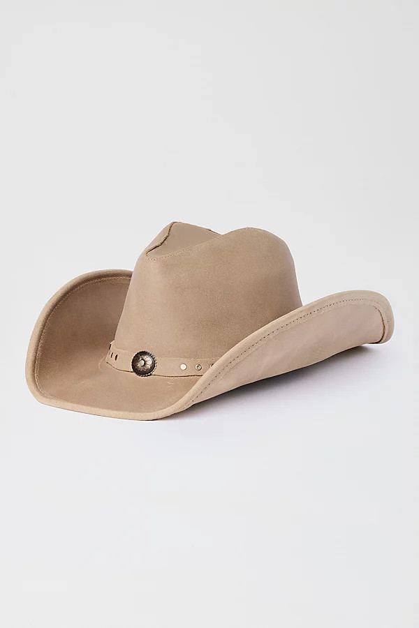 Minnetonka Leather Silverton Dude Cowboy Hat in Tan, Women's at Urban Outfitters | Urban Outfitters (US and RoW)
