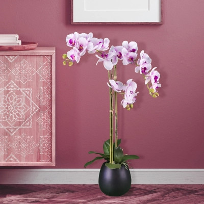 32-inch Pink Orchid in Black Ceramic Pot | Ashley Homestore