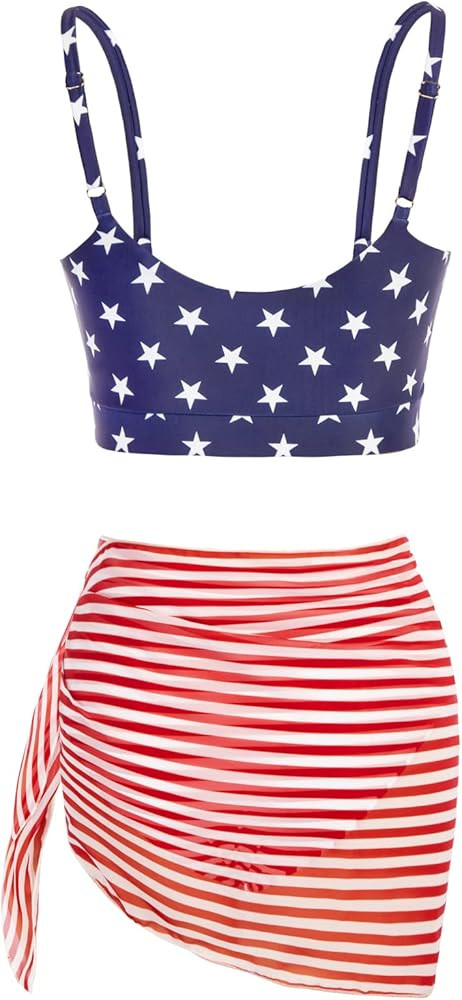 Kate Kasin Women Tie Dye Bikini Set Scoop Neck 3 Piece Swimsuits with Short Sarong | Amazon (US)