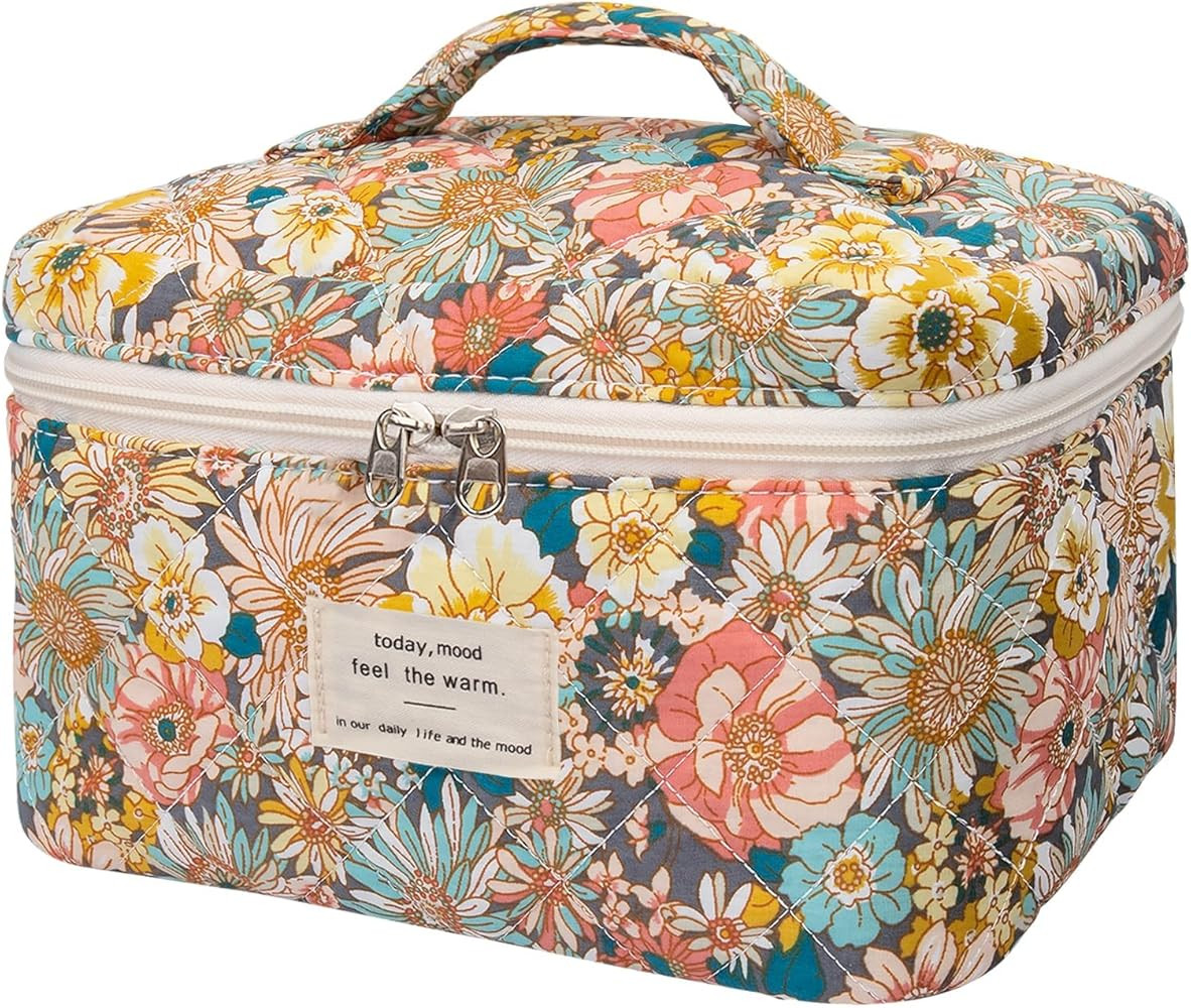 Large Makeup Bag, Cute Cosmetic Bag for Women Girls, Floral Coquette Aesthetic Toiletry Bag, Trav... | Amazon (US)