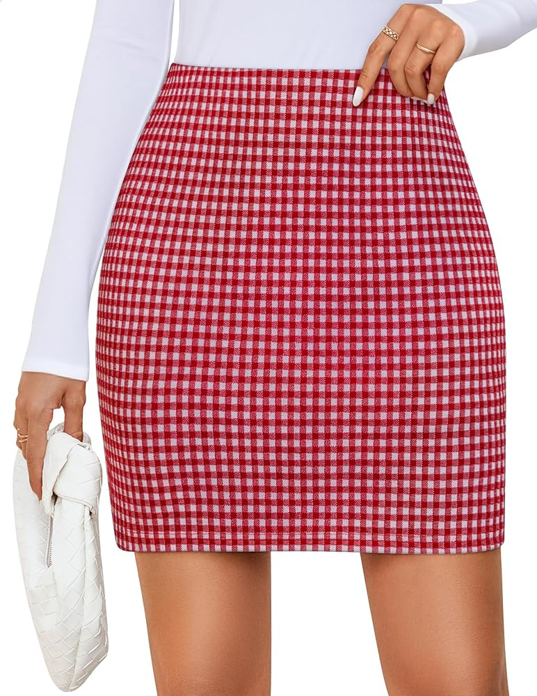 ZESICA Plaid Mini Skirt for Women 2025 Fall Winter High Waist A Line Bodycon Pencil Skirts Trendy | Amazon (US)