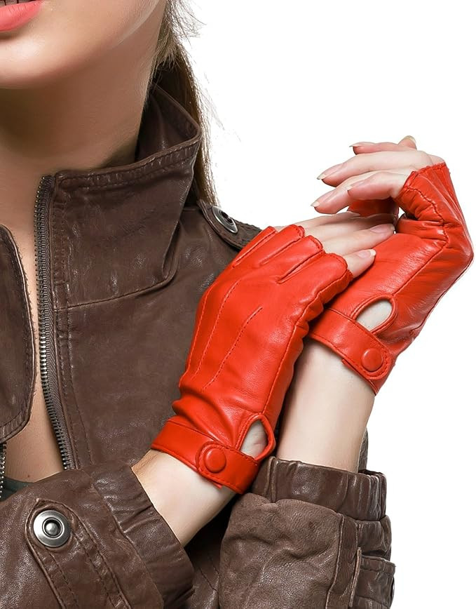 Nappaglo Women's Driving Leather Gloves Nappa Leather Half Finger Fingerless Gloves Fitness Lined... | Amazon (CA)