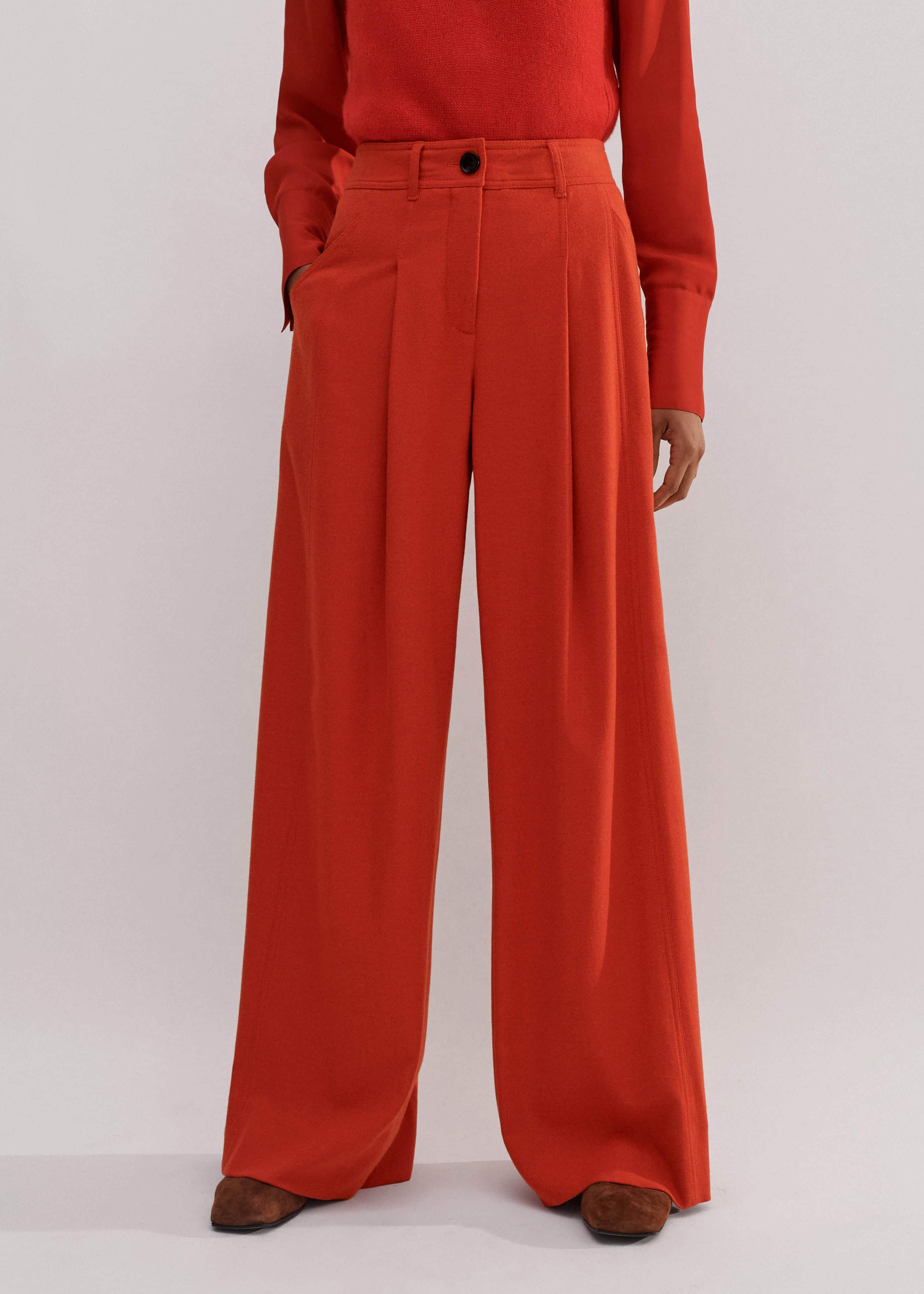 Women's Orange Regular-Length Wide-Leg Pleat Front Pant | ME+EM | ME+EM US