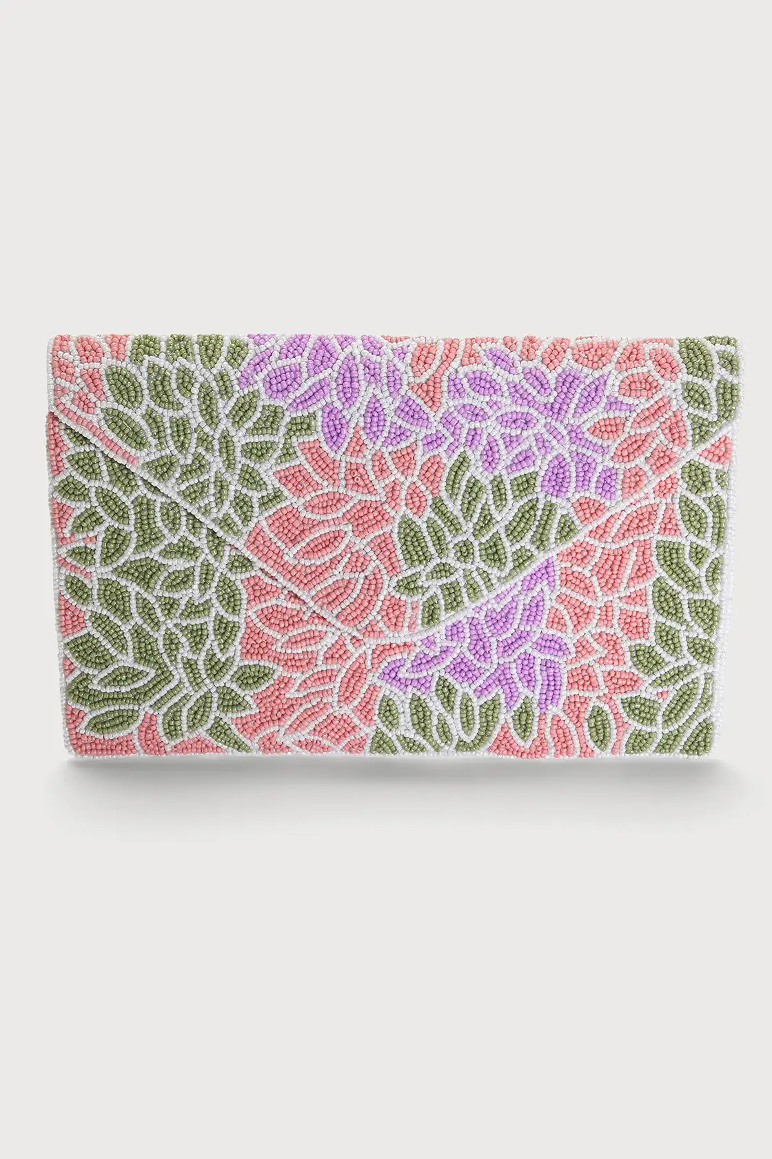 Flower Feelings Pink and Green Multi Floral Beaded Clutch | Lulus (US)