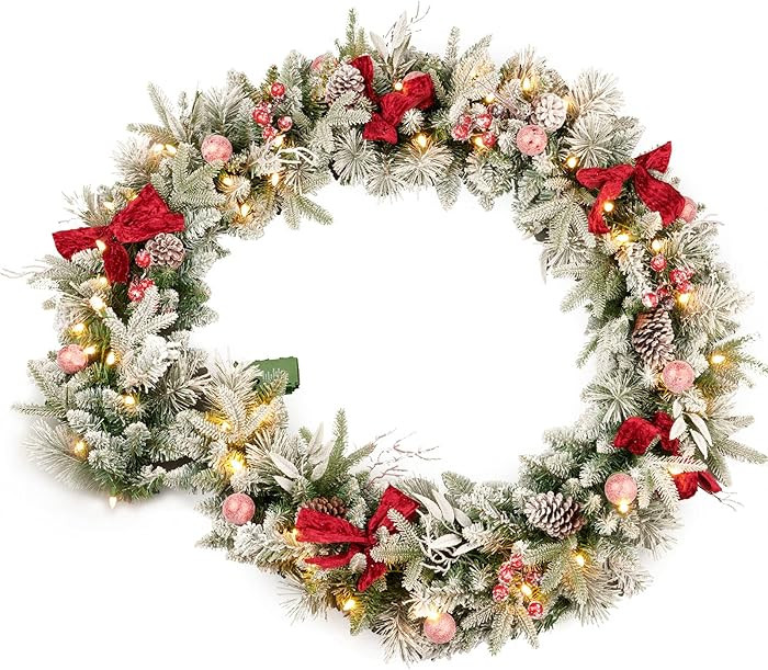9ft Pre-lit Flocked Christmas Garland with Red Balls, Berries and and 50 Battery Operated Soft Wh... | Amazon (US)