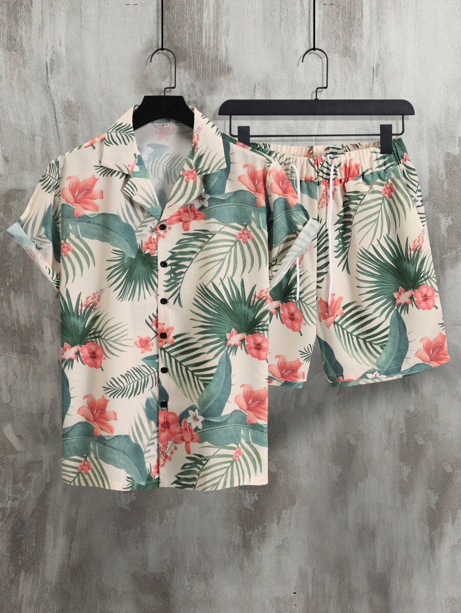 Men Tropical Print Shirt & Drawstring Waist Shorts
   
      SKU: sm2201044373536432
          
 ... | SHEIN