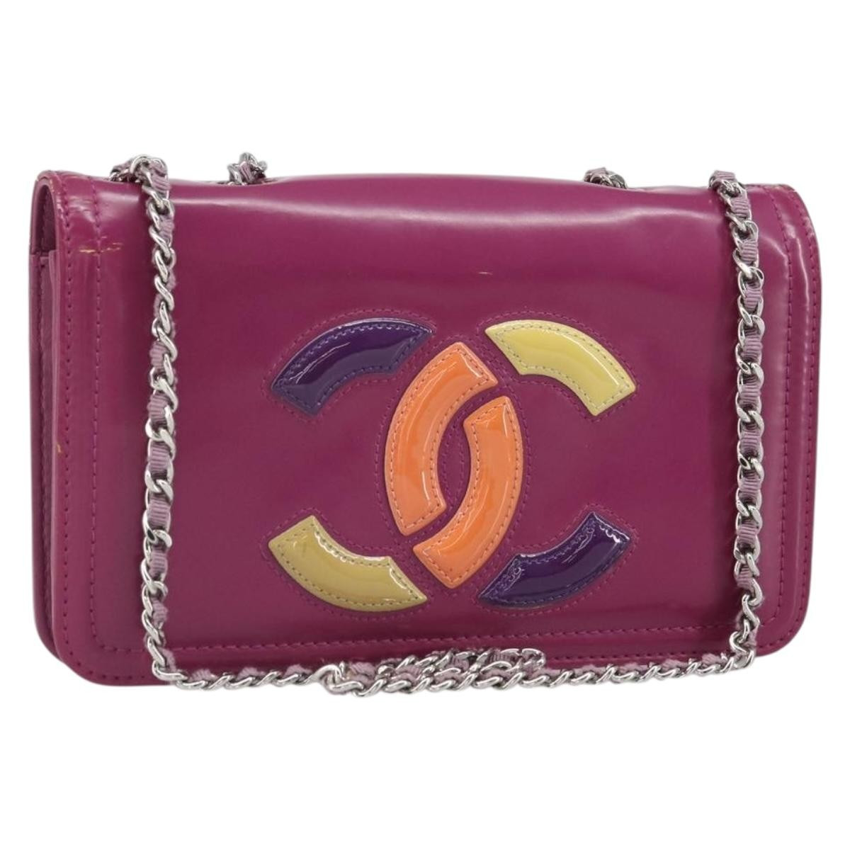 CHANEL Chain Shoulder Bag Patent leather Purple Silver CC Auth BA9741 | eBay | eBay US
