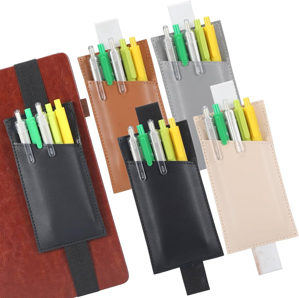 Clabby 4 Pieces Adjustable Pen Holder for Notebook Elastic Strap Band PU Leather Pen Sleeve Pouch... | Amazon (US)