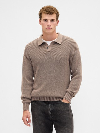 Relaxed Ribbed Sweater Polo Shirt | Gap Factory