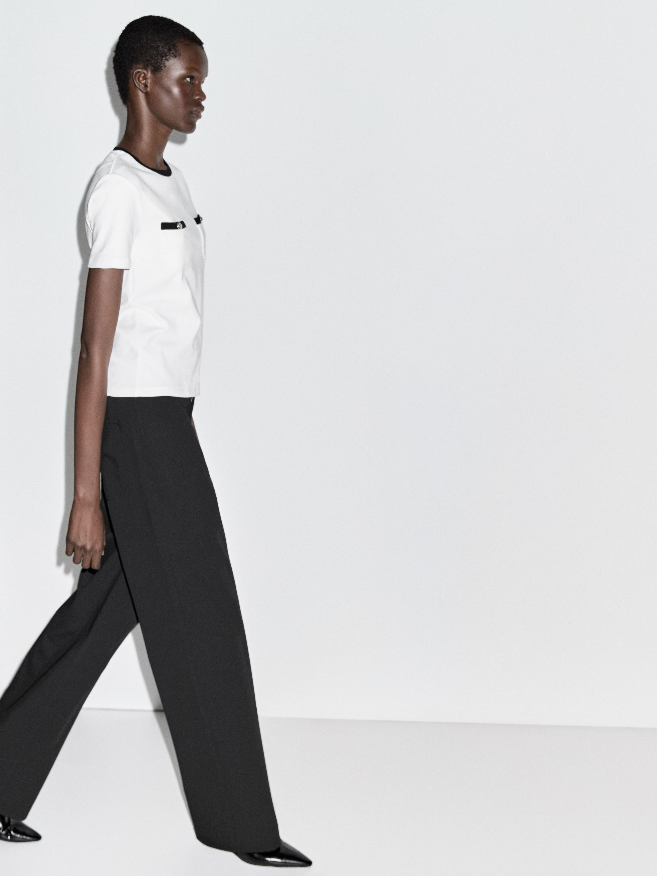 T-shirt manches courtes poches fantaisie · Blanc · Circulaire | Massimo Dutti | Massimo Dutti FR