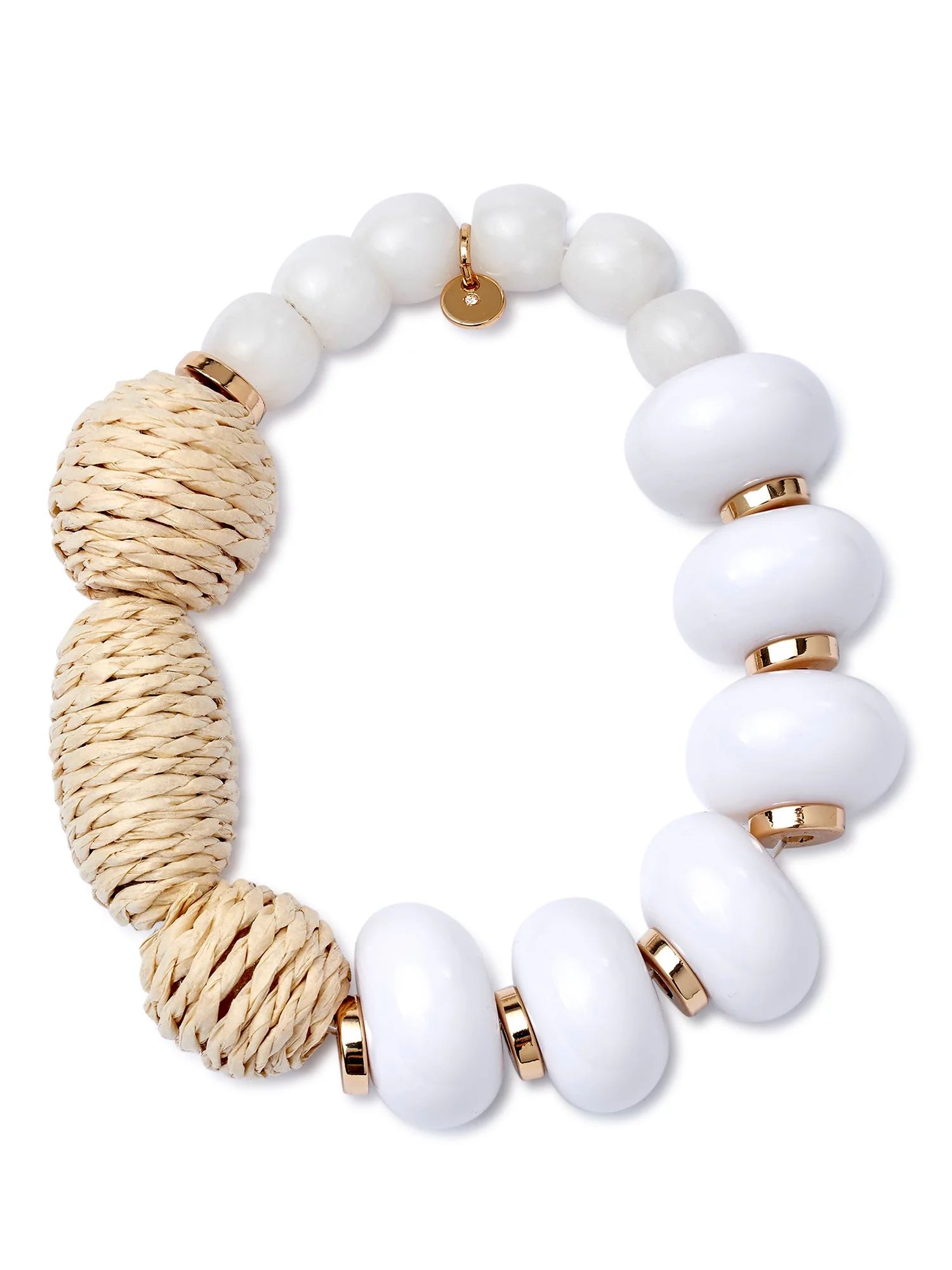 Scoop Women’s 14KT Gold Flash-Plated White and Rattan Bead Stretch Bracelet | Walmart (US)