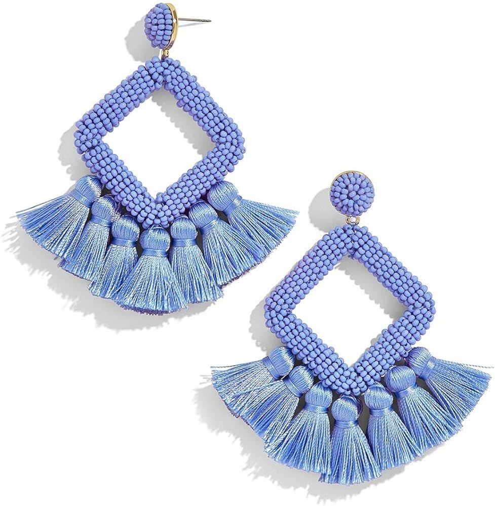 Beaded Tassel Earrings Statement Handmade Bohemian Beaded Dangle Earrings for Women Wedding Brida... | Amazon (US)