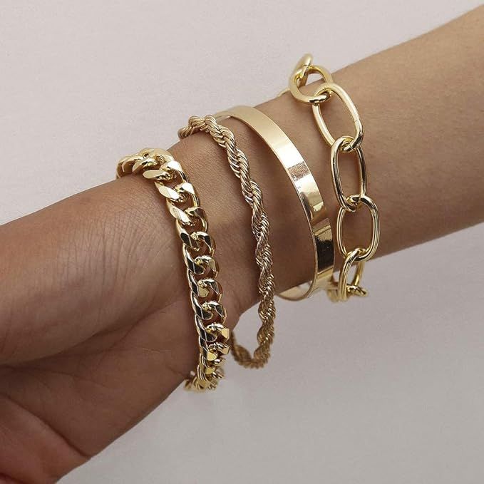 fxmimior Dainty Boho Gold Silver Chain Bracelets Set for Women Adjustable Fashion Beaded Chunky F... | Amazon (US)