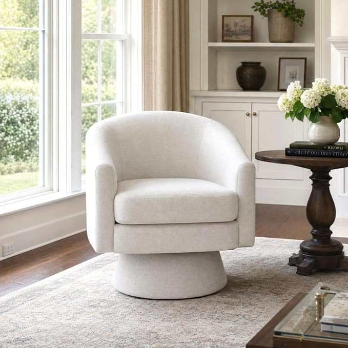 Modern Swivel Beige Accent Chair Set of 1, Linen Upholstered Barrel Chairs Cozy Vanity Arm Chairs... | Amazon (US)