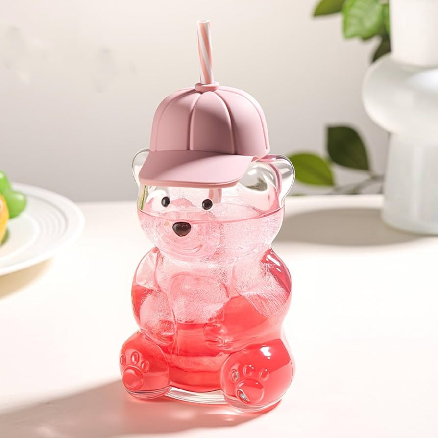 Bear Straw Cup Cute Bear Glass Cup Tumbler with Reusable Straw and Baseball Cap Lid 20oz Mugs Bea... | Amazon (US)