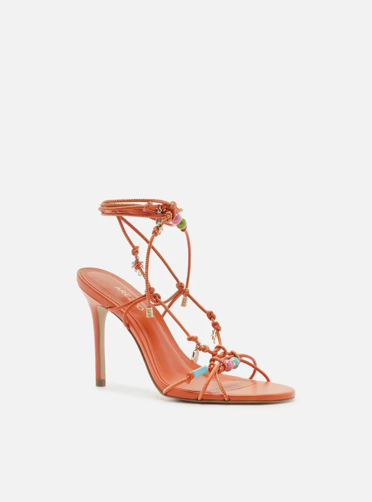 Sandália Laranja Arezzo Salto Fino Amarração Beads | ZZ Mall (BR)