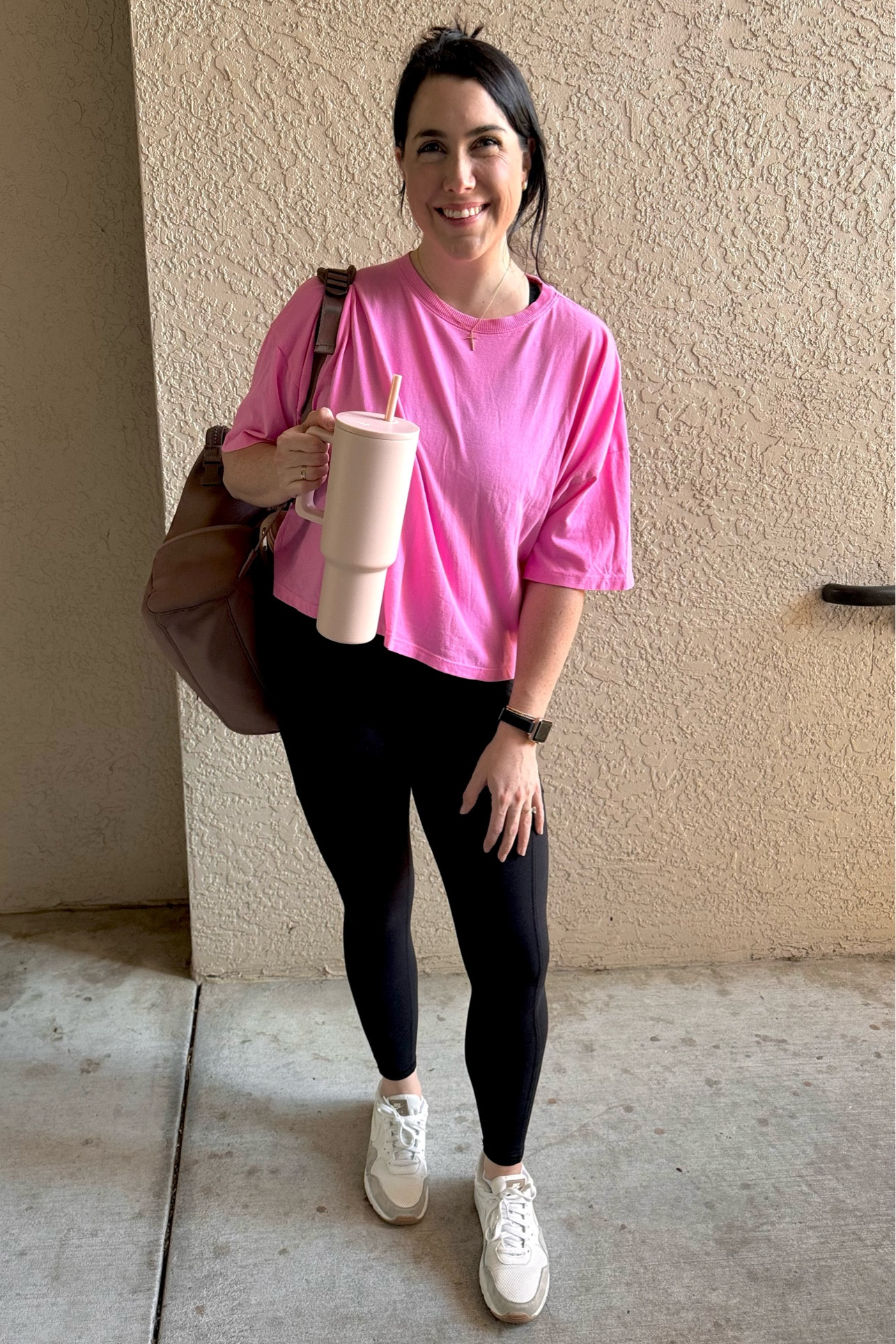 Mom fit! This basically encompasses all of my mom gear for everyday. I have my basic t-shirt, leggings, sneakers, diaper bag, and tumbler. This can also double as a workout fit! 
Shirt-size L
Shoes-size 8.5

Mom favorites, everyday wear, workout fit 

#LTKkids #LTKfitness #LTKstyletip