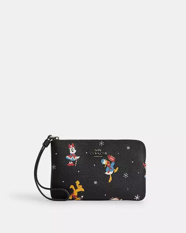 Disney X Coach Corner Zip Wristlet With Holiday Print | Coach Outlet
