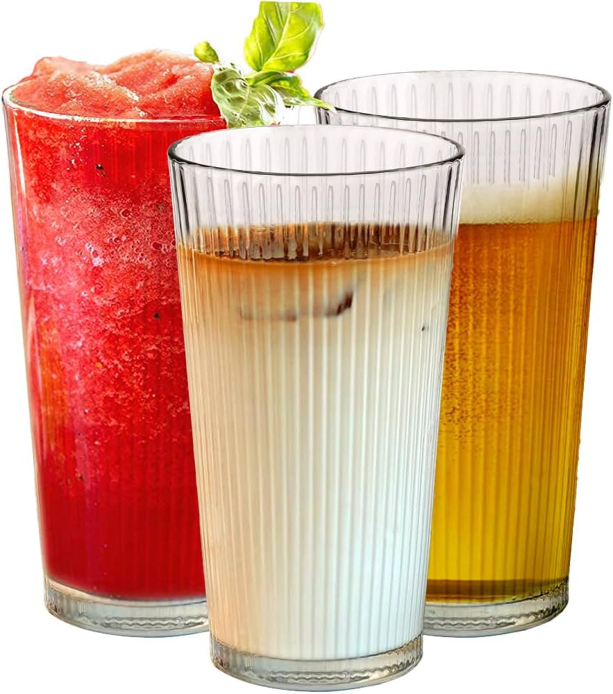 Le'raze Drinking Glasses - Set of 10-16oz. Ribbed Glass Sake Cups - Dishwasher Safe Cocktail Clea... | Amazon (US)