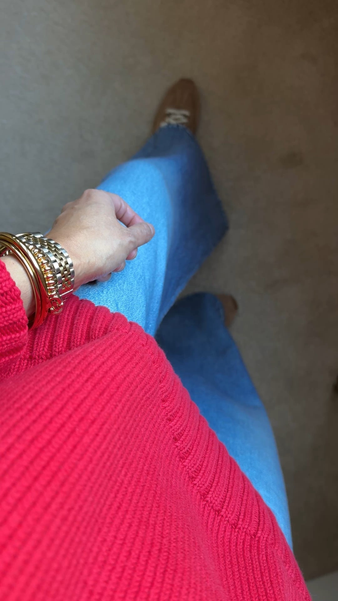 Holiday red, but make it casual. 
I love this classic red which is universally flattering. 
This is the perfect oversized 100% cotton sweater. I stayed true to size  It is available in multiple colors. 
I have had past seasons of their all cotton sweaters and still wear them. They wash and wear well. 
I plan on wearing this sweater mostly with jeans, but you could easily dress it up with black bottoms. 
Here I am wearing sweatpant jeans. 
Keeping the look casual with sneakers; would wear heeled booties for dress up. 
Gold jewelry looks great with this red. 


#LTKHoliday #LTKOver40 #LTKSaleAlert