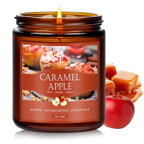 Fall Candle, Caramel Apple Scented Candles for Home, Natural Soy Autumn Candle Aromatherapy Candle, 7 oz Jar Candles Fall Gifts for Women Men | Amazon (US)