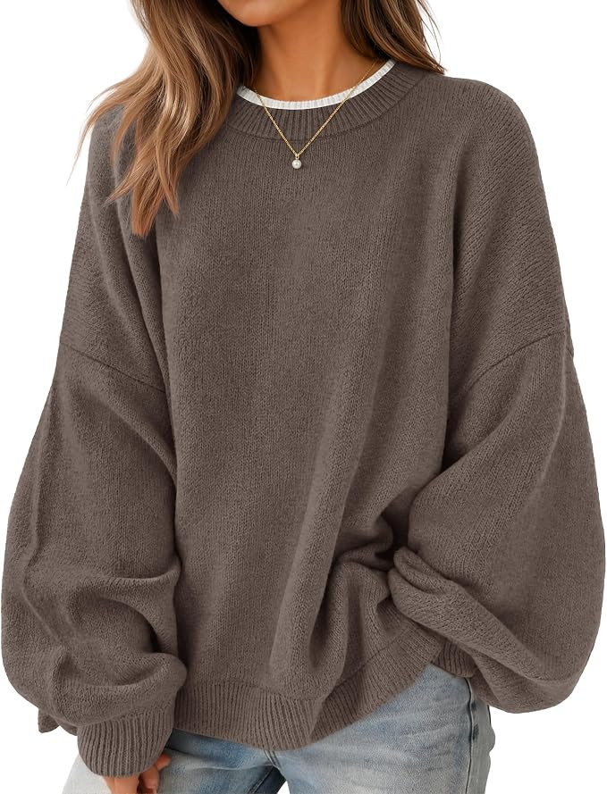 ZESICA Women's Fall Winter Sweaters Long Sleeve Oversized Pullover Tops | Casual Crewneck Side Sl... | Amazon (US)