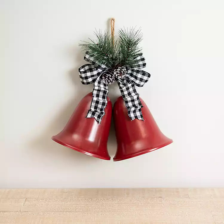 Red Metal Dual Bells with Greenery | Kirkland's Home