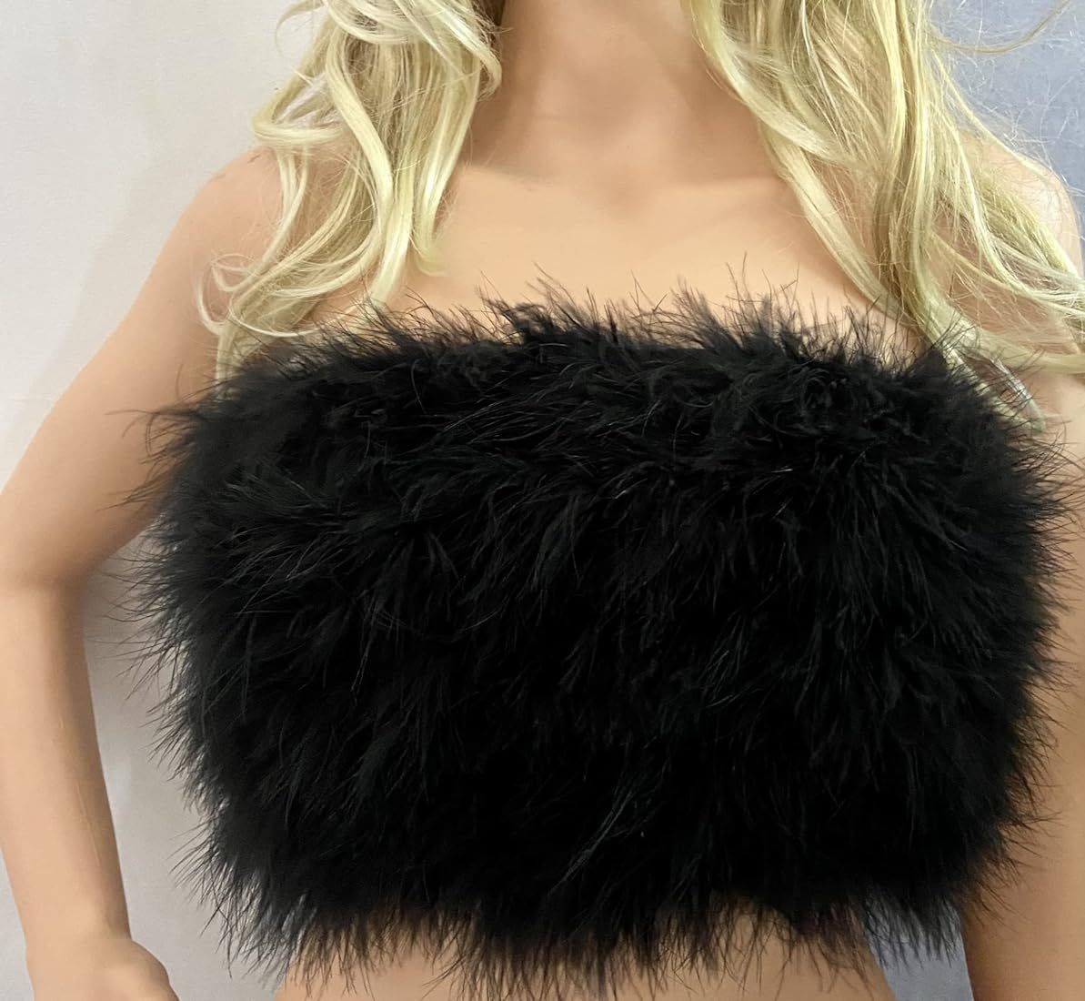 ZGMYC Women's Sexy Feather Crop Top Furry Faux Fur Strapless Tube Top Bandeau Sleeveless Camisole... | Amazon (US)