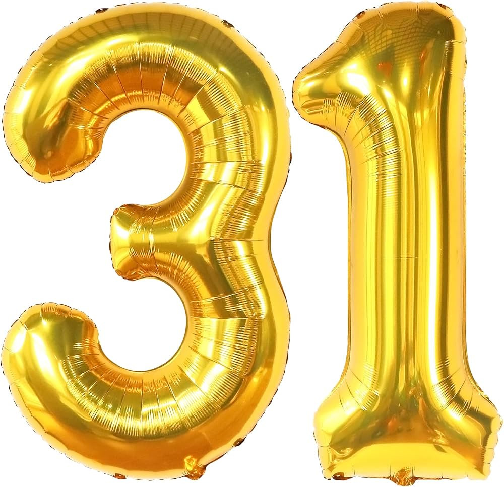 Gold 31 Balloon Numbers - 40 Inch, Large Number 31 Birthday Balloons | Happy 31st Birthday Decora... | Amazon (US)