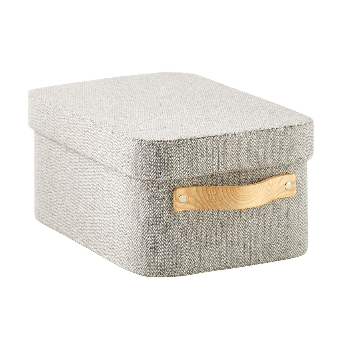 Medium Herringbone Box w/ Wooden Handles Grey | The Container Store