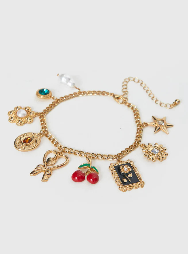 Cherry Dreams Charm Bracelet Gold | Princess Polly US