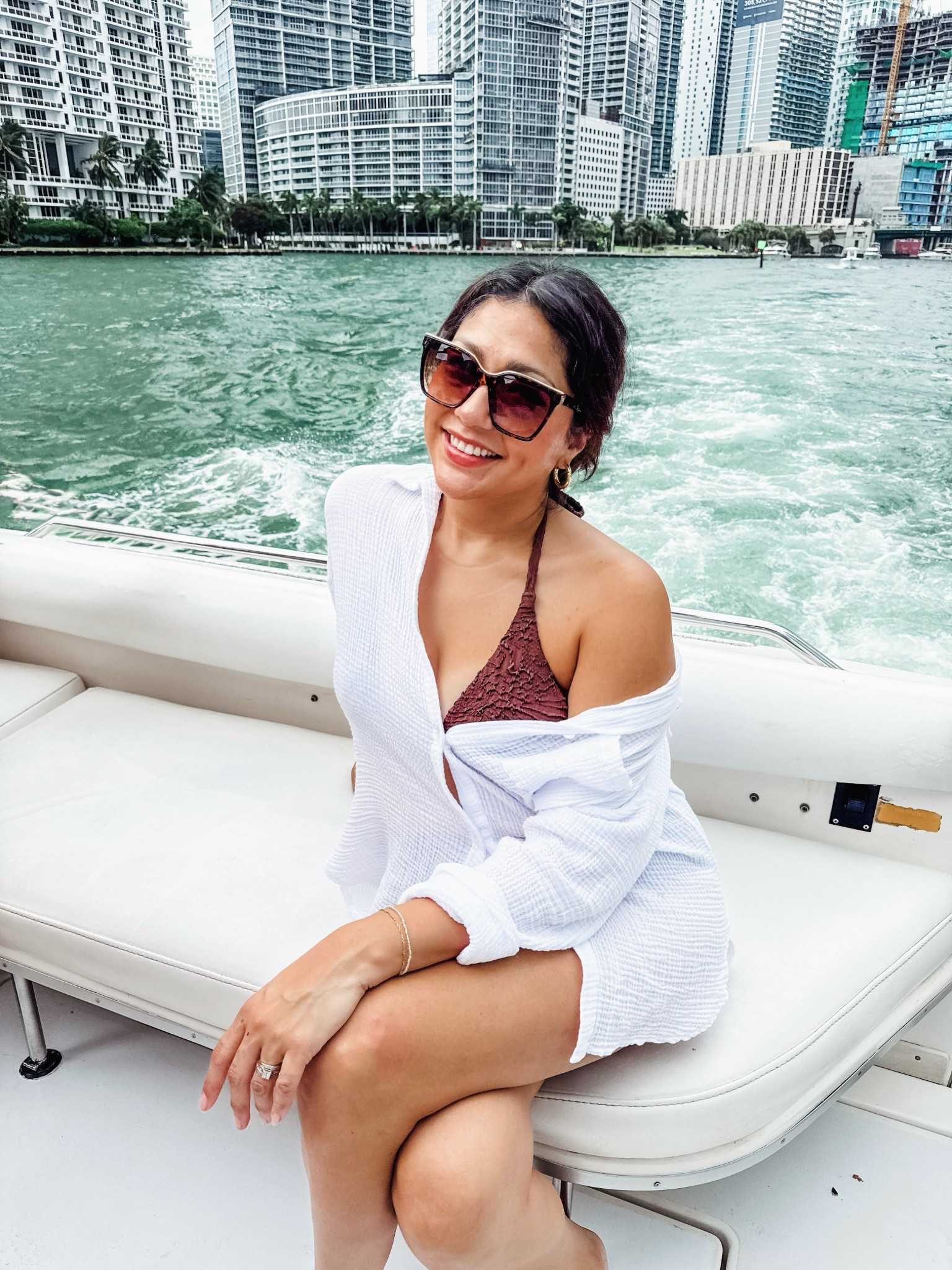 Miami moment ☀️🌴 Keeping it simple with this bikini set, breezy cover-up, and classic sunnies — effortless for yacht days or poolside lounging.  

#LTKSwim #LTKSeasonal #LTKFindsUnder50