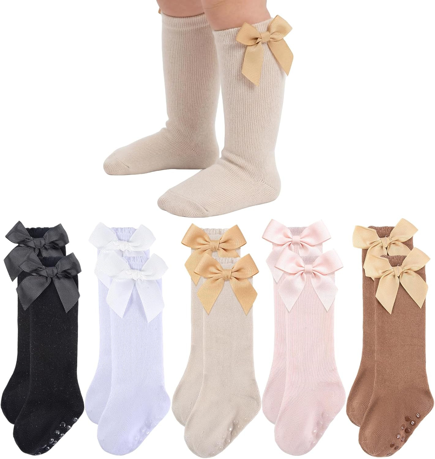 Baby Knee High Socks Girls Newborn Infants Toddlers Cotton Bow Ruffle Long Socks Non Slip Stockings Dress Socks | Amazon (US)
