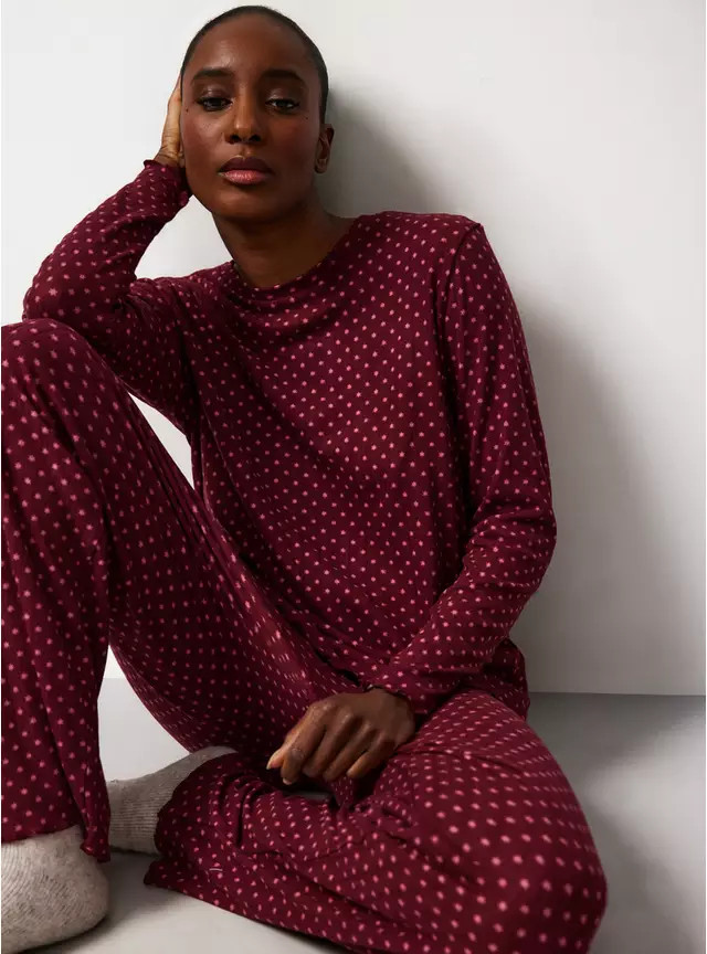 Burgundy Star Print Pointelle Pyjamas M | Tu Clothing