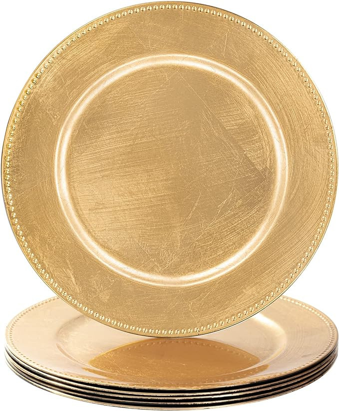 Amazon.com | MAONAME Foil Gold Charger Plates with Beaded, 13" Plate Chargers for Dinner Plate, P... | Amazon (US)