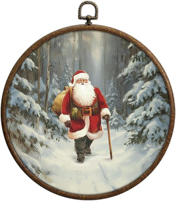 Santa is Coming to Town Round Wall Art, Santa Pictures for Wall Framed, Waterproof Round Frames f... | Amazon (US)