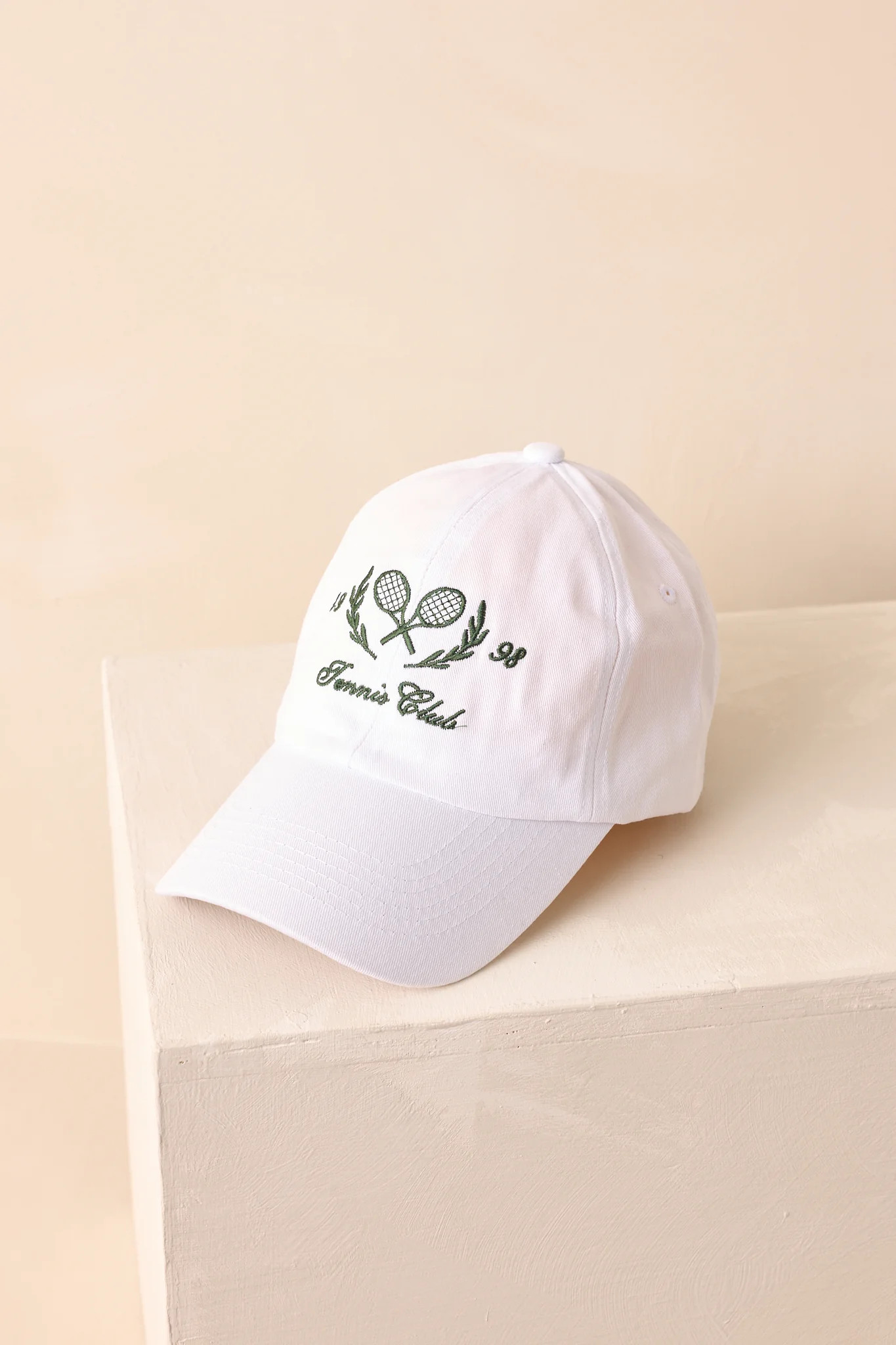 The Tennis Club 1998 White Embroidered Cotton Baseball Cap | Red Dress