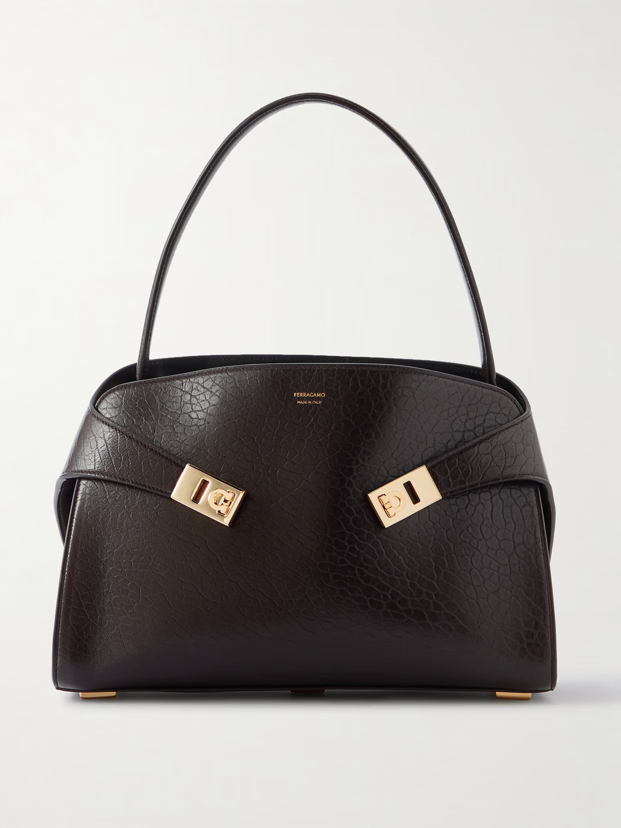 Ferragamo - Hug Small Embellished Cracked-leather Tote - Brown - One size | NET-A-PORTER APAC