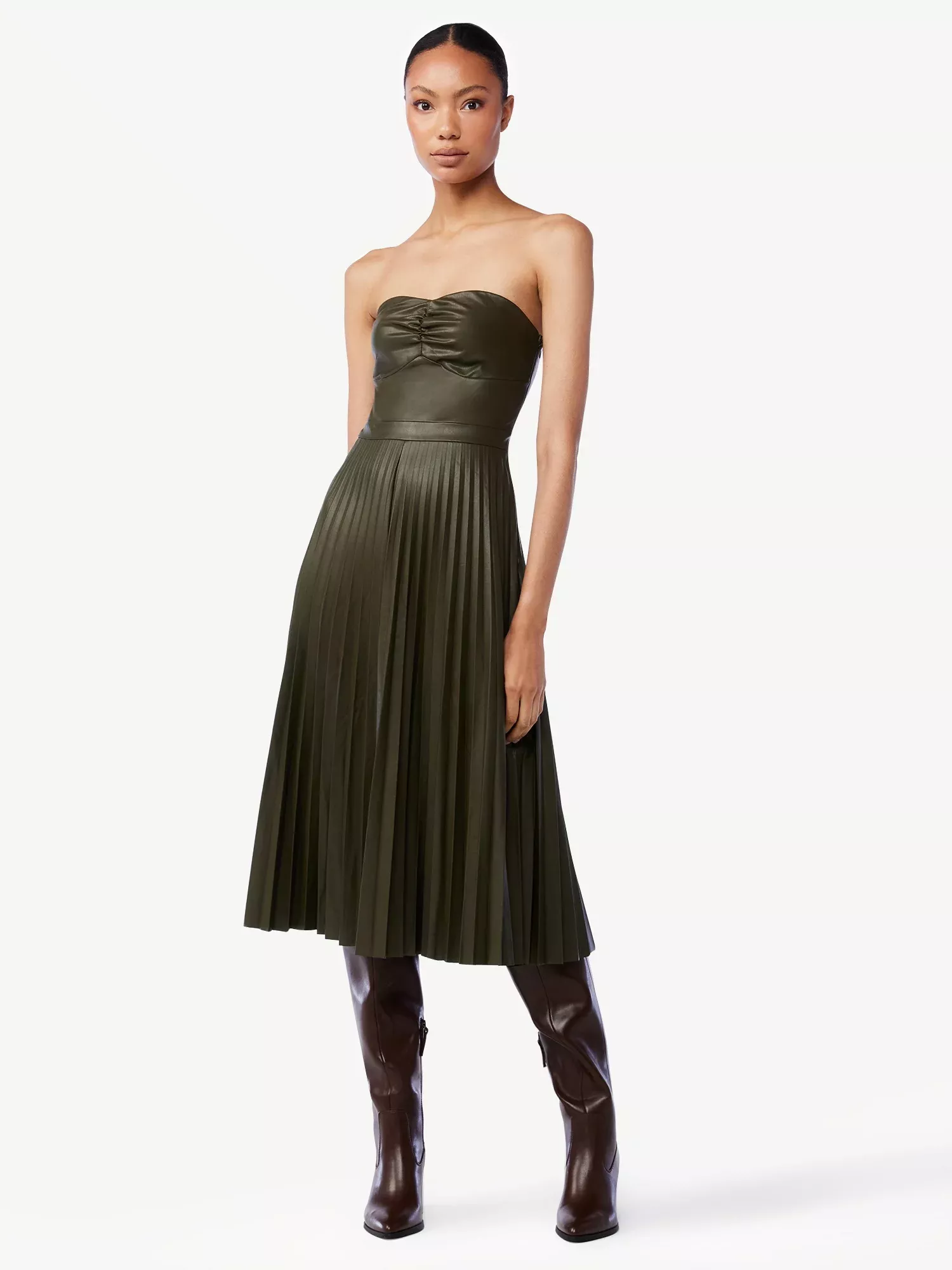 Leather pleated outlet dress