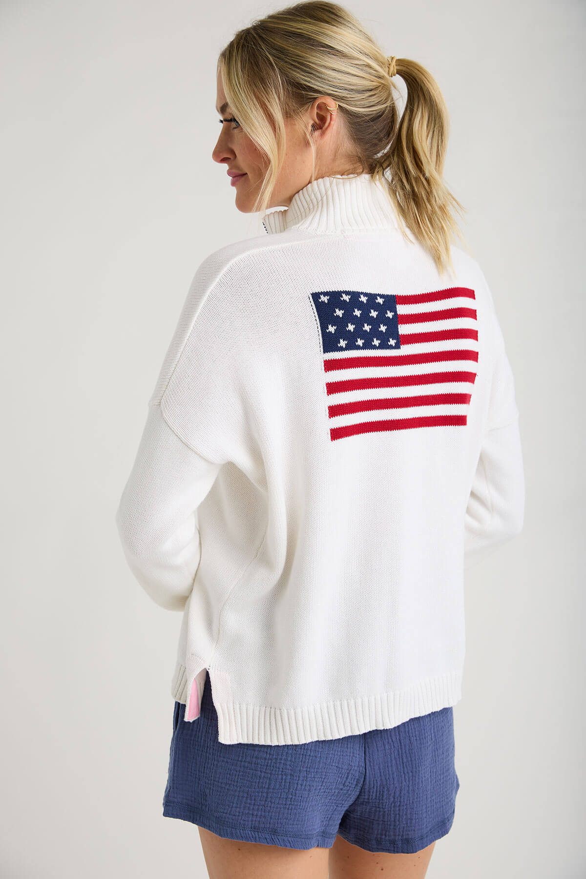 Pink Pineapple 1/2 Zip Flag/Heart Boxy Sweater | Social Threads