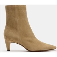 Zara - Suede Heeled Ankle Boots - Taupe Gray - 5 - Woman | Zara US