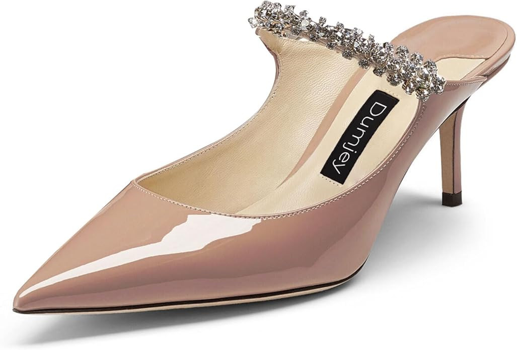 Dumjey Women Heel Mules Pointy Toe Stiletto Mid Heels Crystals Pumps Slip On Bridal Rhinestones S... | Amazon (US)