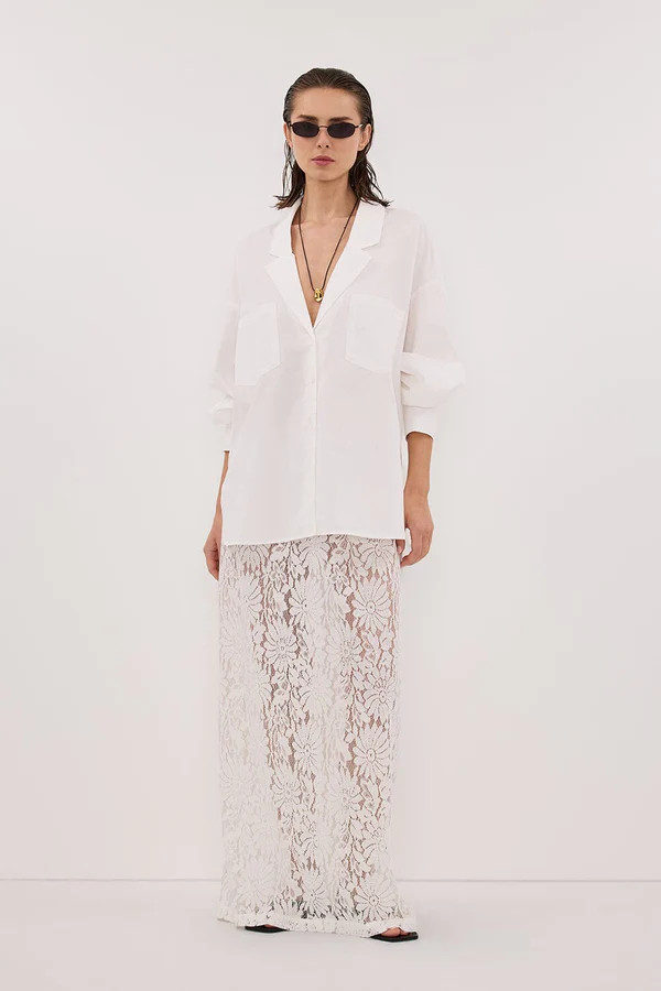 WILMA WHITE LACE MIDI SKIRT | DISSH