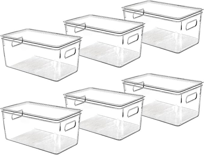 Clear Plastic Storage Bins with Lids, Perfect for Kitchen Organization or Pantry Organization and... | Amazon (US)