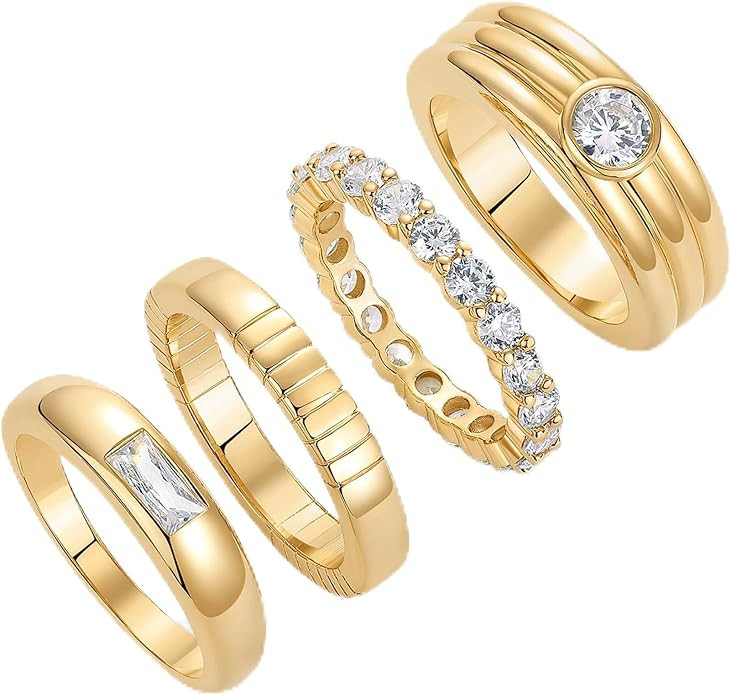 PAVOI 14K Gold Plated Stackable Rings for Women - Dainty Stackable Gold Ring Set of Four with Cub... | Amazon (US)