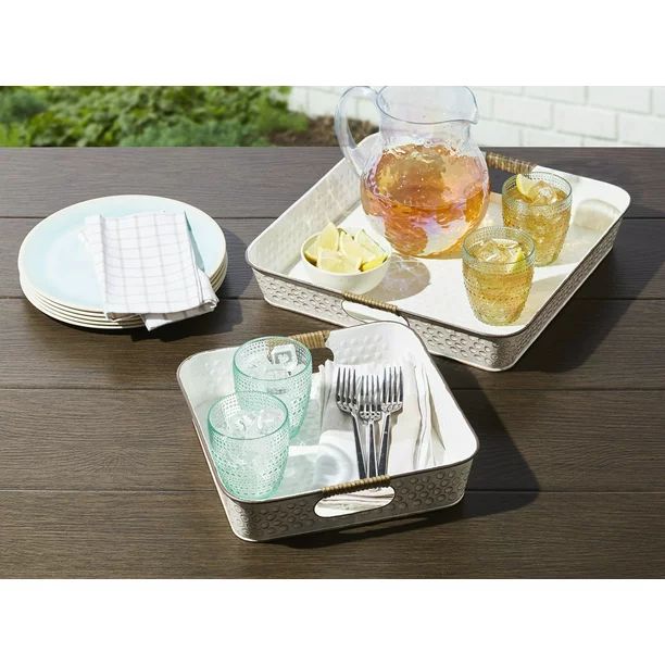 Better Homes & Gardens Antique Farmhouse-Style White Square Serving Trays, Set of 2 | Walmart (US)