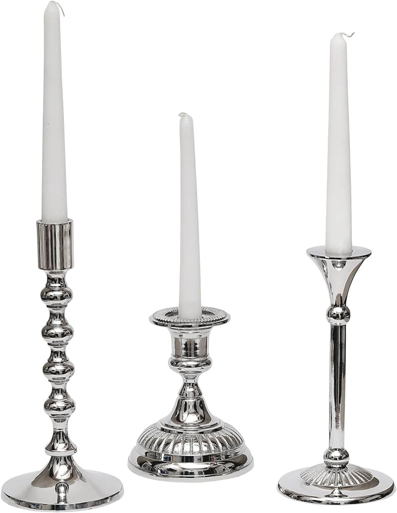 Elegant Silver Metal Candle Holders Set of 3, Vintage Taper Candlestick Holders for Home Decor, T... | Amazon (US)