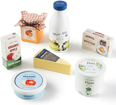 Tiny Land Wooden Dairy & Drinks Set – 7-Piece Pretend Food Toy with Milk, Juice & Cheese – Fu... | Amazon (US)