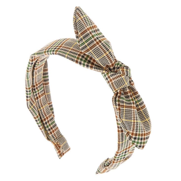 Classic Plaid Knotted Bow Headband - Brown | Claire's (US)